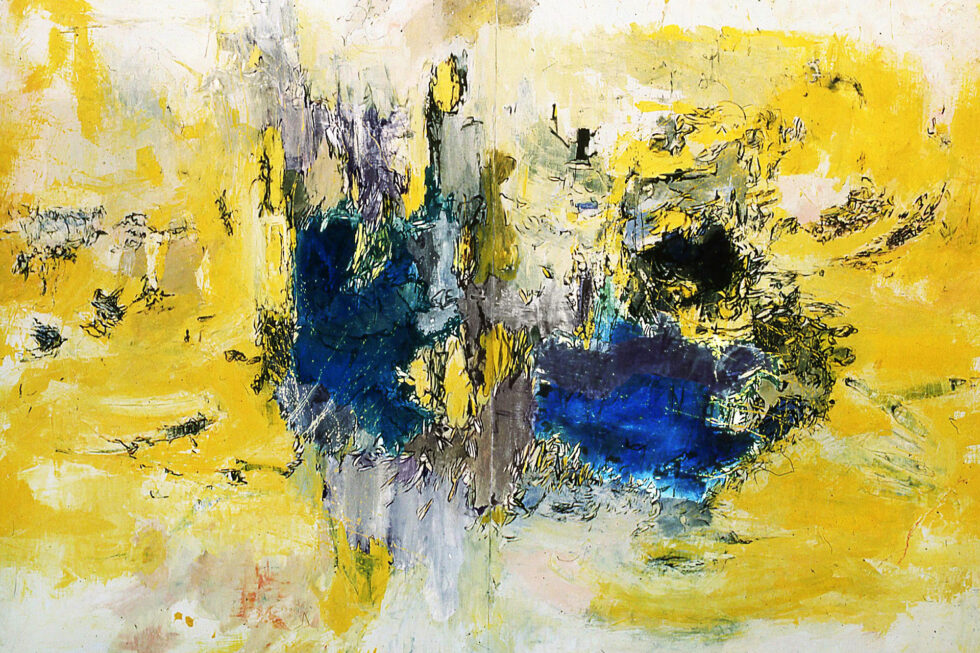 Abstract blue, yellow, and white Northwest artwork